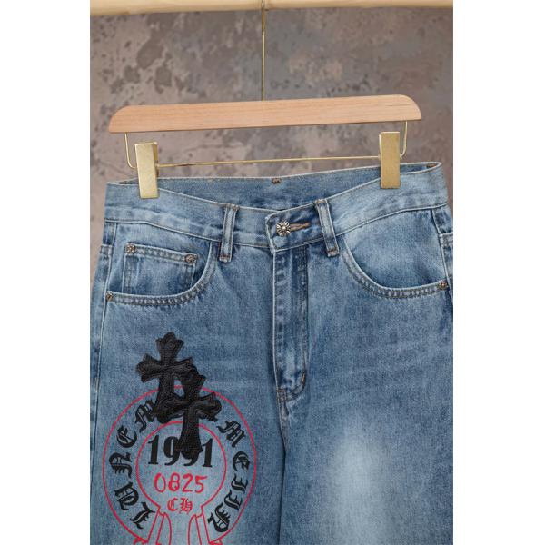 クロスモチーフ 刺繍デザイン ヴィンテージ加工 CHROME HEARTS クロムハーツ コピー デニムパンツ スタイリング自在