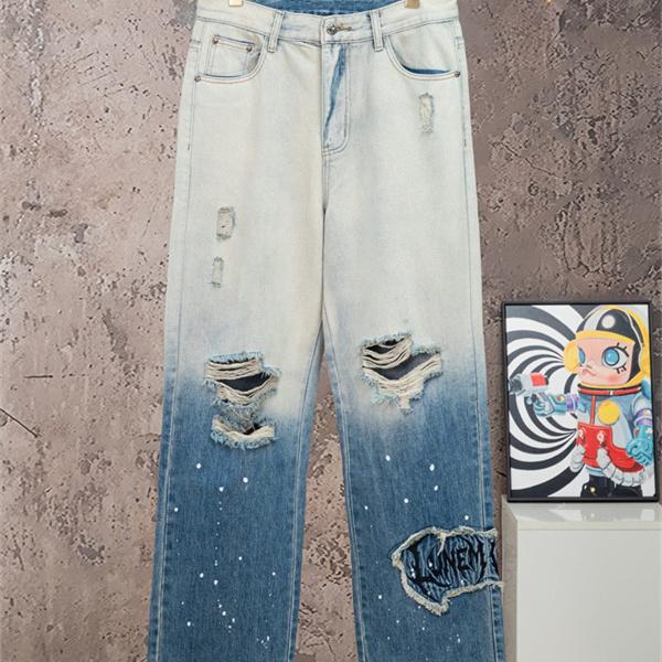 ダメージ加工 ブリーチデザイン ワイドシルエット CHROME HEARTS クロムハーツ コピー デニムパンツ トレンド感