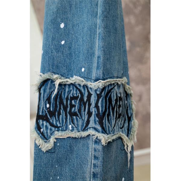 ダメージ加工 ブリーチデザイン ワイドシルエット CHROME HEARTS クロムハーツ コピー デニムパンツ トレンド感