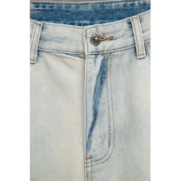 ダメージ加工 ブリーチデザイン ワイドシルエット CHROME HEARTS クロムハーツ コピー デニムパンツ トレンド感