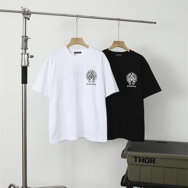 クロスモチーフ ワンポイントプリント CHROME HEARTS クロムハーツ コピー 半袖Tシャツ クルーネック メンズファッション 高級ブランド