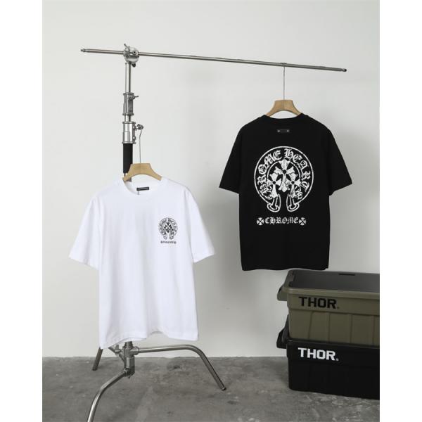 クロスモチーフ ワンポイントプリント CHROME HEARTS クロムハーツ コピー 半袖Tシャツ クルーネック メンズファッション 高級ブランド