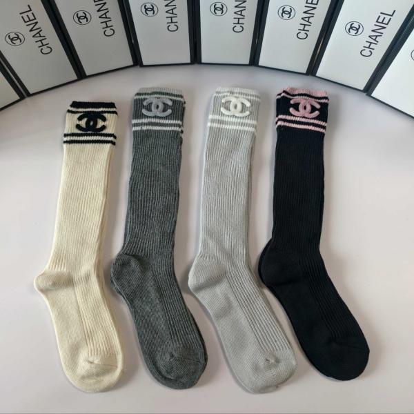 人気上昇 シャネル 激安 カシミヤ混リブ CHANEL ハイソックス 4色組 ギフト包装