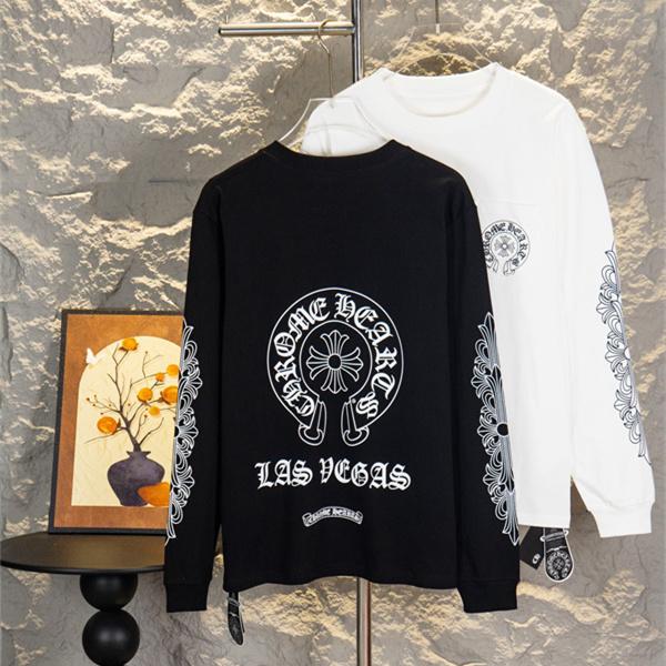 クロスグラフィック 袖デザイン ロゴプリント CHROME HEARTS クロムハーツ コピー 長袖Tシャツ 高完成度 ストリートファッション