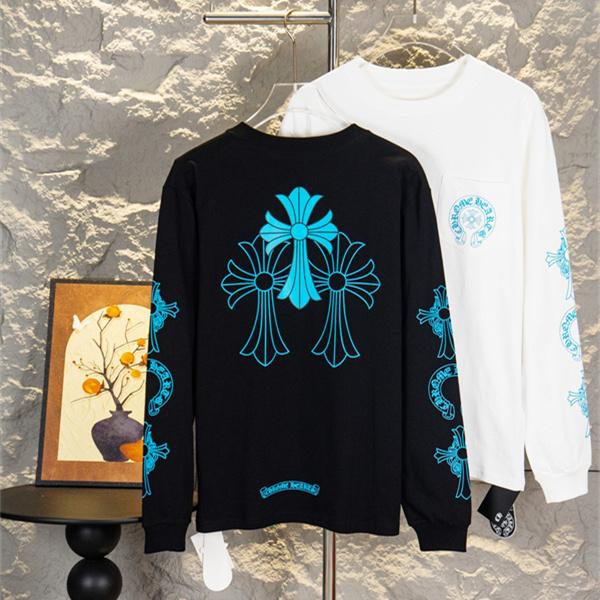 アートプリントデザイン 袖アクセント クルーネック仕様 CHROME HEARTS クロムハーツ コピー 長袖Tシャツ 質感素材 カジュアルスタイル