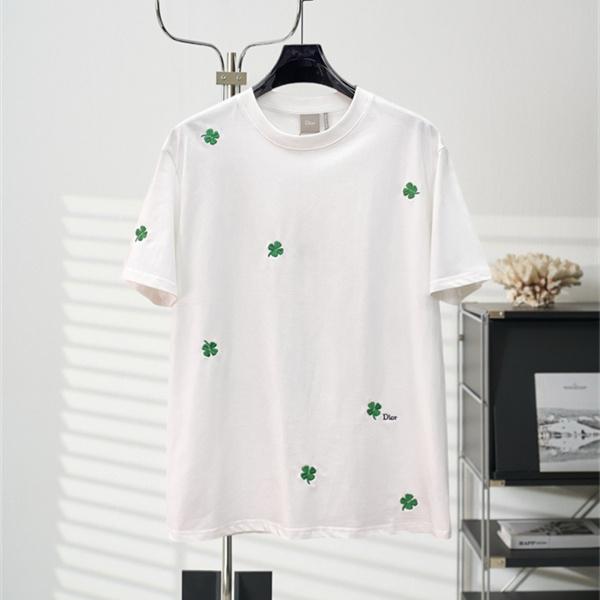 クローバーモチーフ刺繍 クルーネック アイコニックデザイン DIOR ディオール コピー 半袖Tシャツ 上品カジュアル 定番ウェア