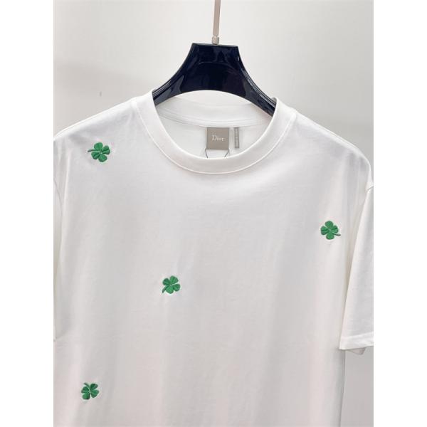 クローバーモチーフ刺繍 クルーネック アイコニックデザイン DIOR ディオール コピー 半袖Tシャツ 上品カジュアル 定番ウェア