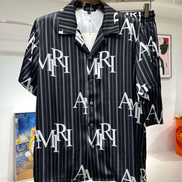 人気上昇 サテン調 AMIRI 半袖シャツセットアップ なめらかな肌触り アミリ 落ち感シルエット