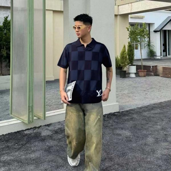注目度UP 市松編みが映える Louis Vuitton ポロシャツ 裾モチーフ入りルイ・ヴィトン新作