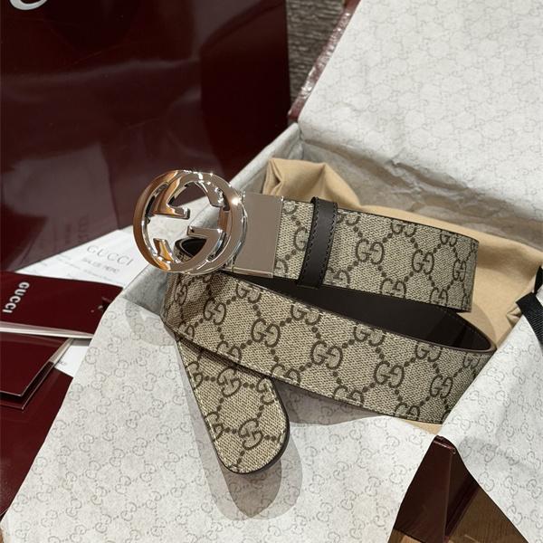 サークルダブルGバックル GGキャンバス ブラウンレザートリム GUCCI グッチ コピー ベルト 人気沸騰
