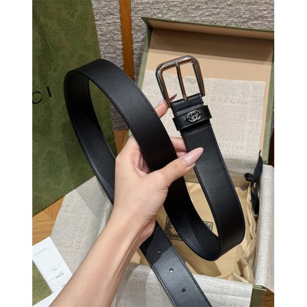 ミニGGディテール プレーンブラック スクエアピン仕様 GUCCI グッチ コピー ベルト 人気再燃
