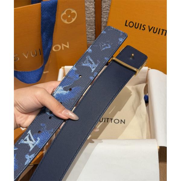ブルーモノグラム シルバーLVバックル 上質シボ感 LOUIS VUITTON ルイヴィトン コピー ベルト 新作映え