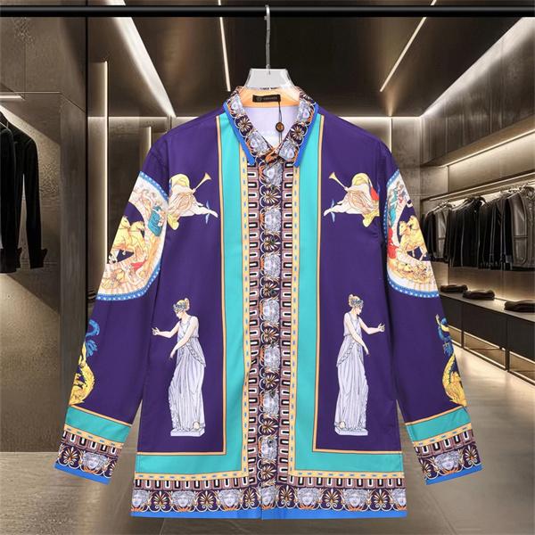 アート感際立つ 古代彫刻プリント カラーアクセント VERSACE ヴェルサーチ コピー 長袖シャツ