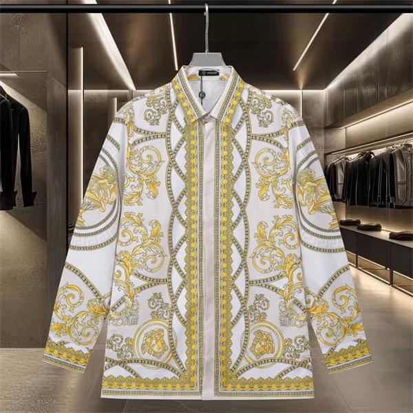 指名人気 ショップ推奨 メドゥーサモチーフ 総柄プリント レギュラーフィット しなやか質感 VERSACE ヴェルサーチ コピー 長袖シャツ