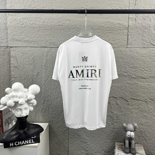 新作注目 AMIRI 激安 ミラーシルバー文字 アミリ ゆったりシルエット 半袖Tシャツ