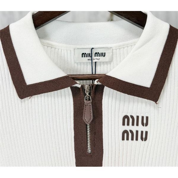 高密度編み 立体シルエット MIU MIU ミュウミュウ コピー 半袖ポロシャツ モダンプレッピー 海外セレクト 人気上向き