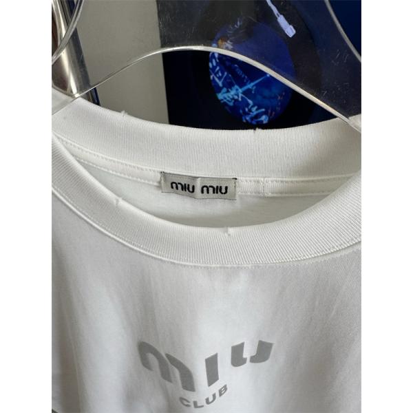 コットン天竺 ドロップショルダー MIU MIU ミュウミュウ コピー 半袖Tシャツ ストリート主力 新作注目