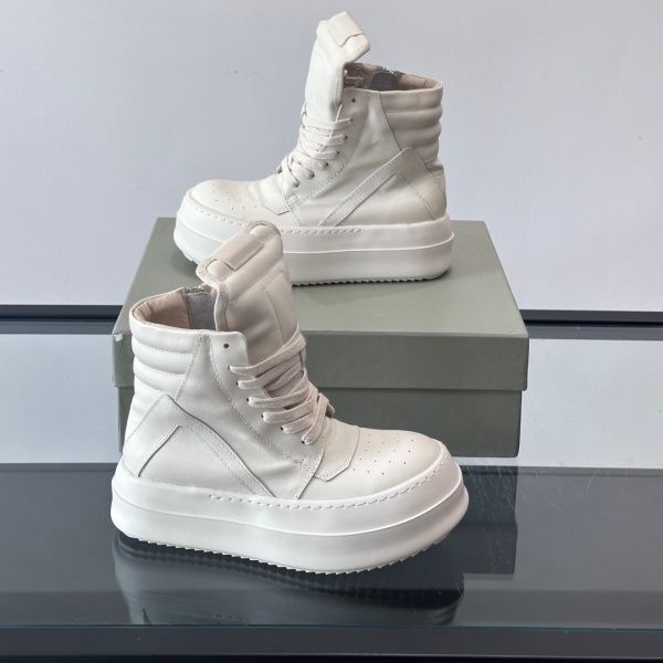 主役級ボリュームソール Rick Owens 激安 ハイカットスニーカー 本革アッパー サイドジップ リック・オウエンス