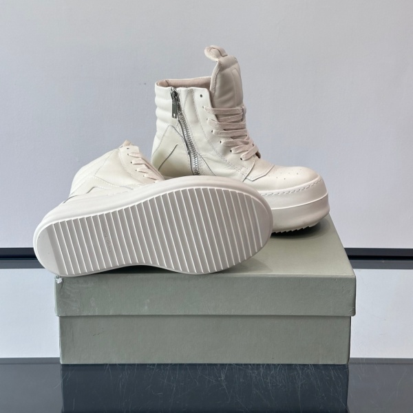主役級ボリュームソール Rick Owens 激安 ハイカットスニーカー 本革アッパー サイドジップ リック・オウエンス