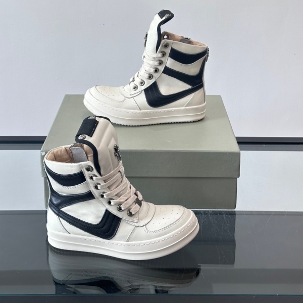 売れ行き好調 約3.5cmソール Rick Owens 激安 レザースニーカー 異素材コンビ クロスディテール リック・オウエンス