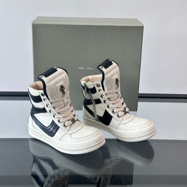 売れ行き好調 約3.5cmソール Rick Owens 激安 レザースニーカー 異素材コンビ クロスディテール リック・オウエンス