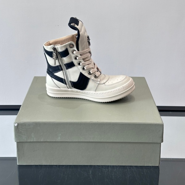 売れ行き好調 約3.5cmソール Rick Owens 激安 レザースニーカー 異素材コンビ クロスディテール リック・オウエンス
