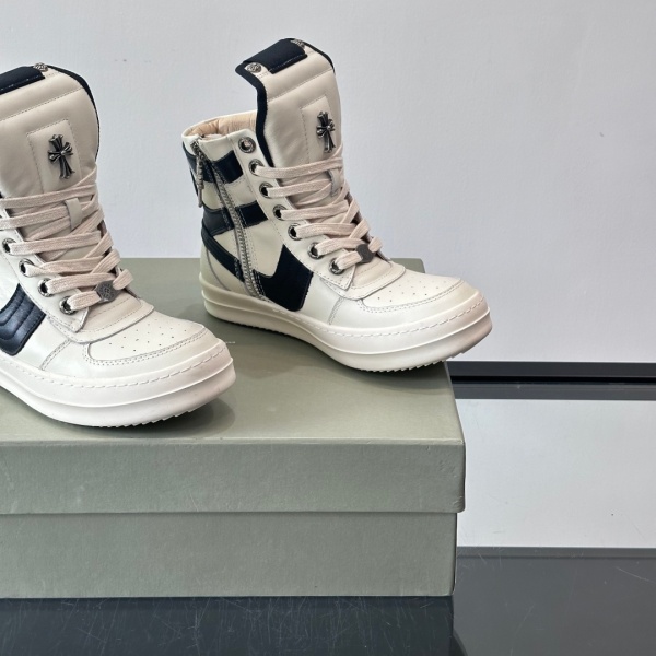 売れ行き好調 約3.5cmソール Rick Owens 激安 レザースニーカー 異素材コンビ クロスディテール リック・オウエンス