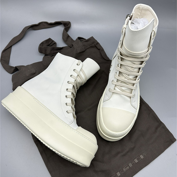 オールホワイト レザーアッパー サイドジップ RICK OWENS リック・オウエンス コピー 厚底ハイカットスニーカー 立体ボリュームソール 新作注目