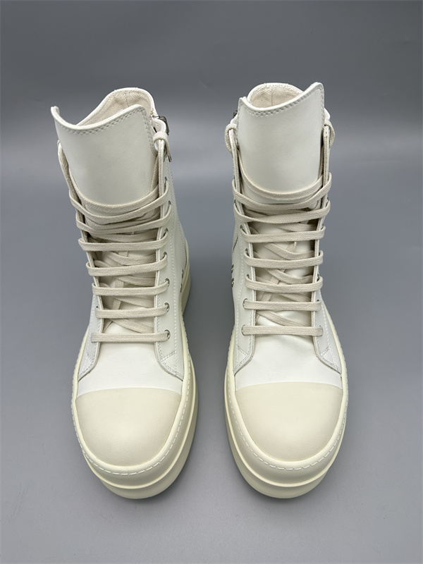 オールホワイト レザーアッパー サイドジップ RICK OWENS リック・オウエンス コピー 厚底ハイカットスニーカー 立体ボリュームソール 新作注目