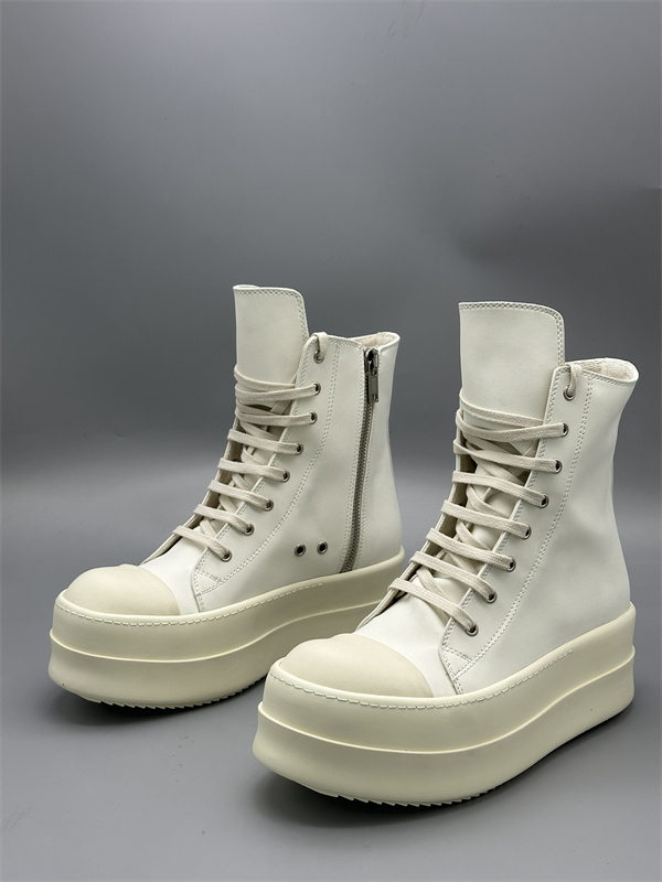 オールホワイト レザーアッパー サイドジップ RICK OWENS リック・オウエンス コピー 厚底ハイカットスニーカー 立体ボリュームソール 新作注目