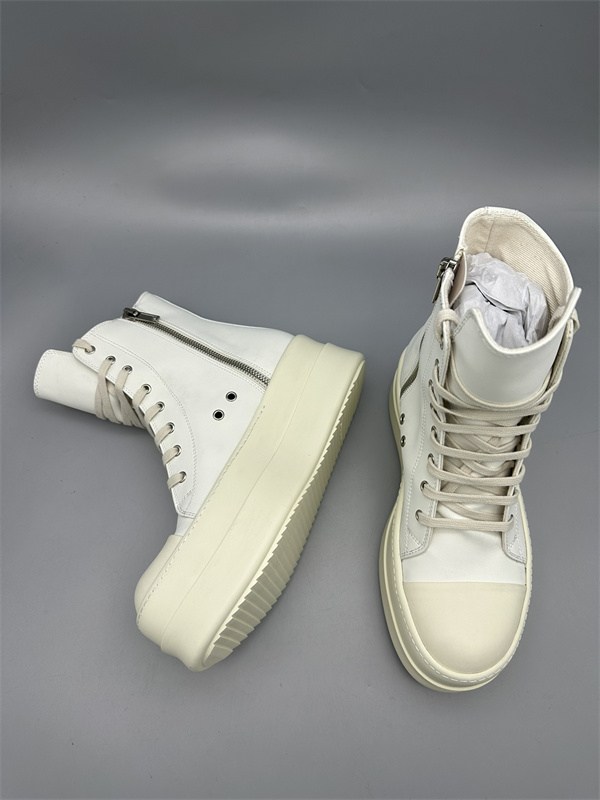 オールホワイト レザーアッパー サイドジップ RICK OWENS リック・オウエンス コピー 厚底ハイカットスニーカー 立体ボリュームソール 新作注目