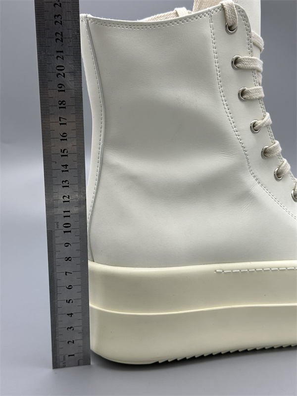 オールホワイト レザーアッパー サイドジップ RICK OWENS リック・オウエンス コピー 厚底ハイカットスニーカー 立体ボリュームソール 新作注目
