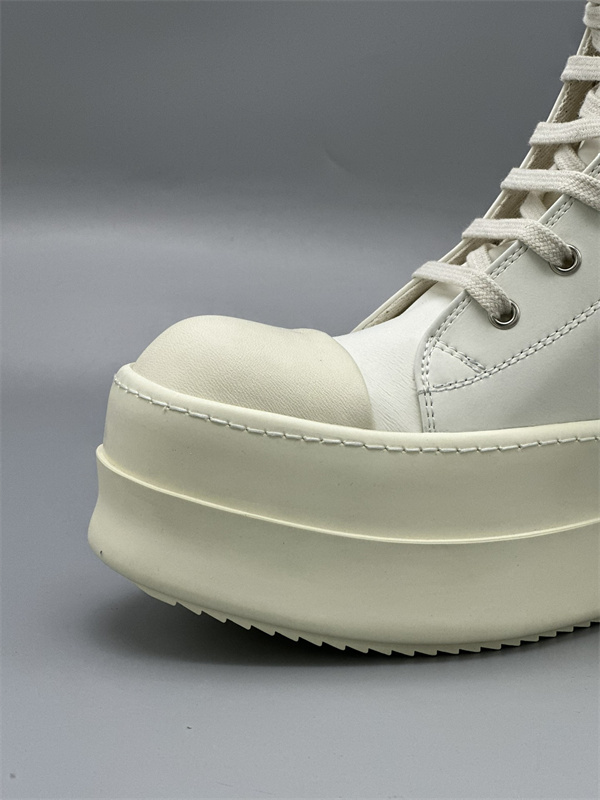 オールホワイト レザーアッパー サイドジップ RICK OWENS リック・オウエンス コピー 厚底ハイカットスニーカー 立体ボリュームソール 新作注目