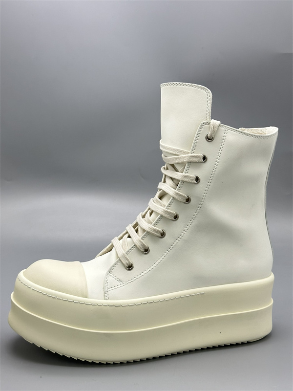 オールホワイト レザーアッパー サイドジップ RICK OWENS リック・オウエンス コピー 厚底ハイカットスニーカー 立体ボリュームソール 新作注目