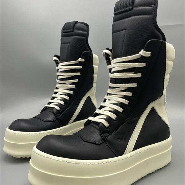  バイカラー切替 ボリュームソール RICK OWENS リック・オウエンス コピー 厚底ロングハイカットスニーカー 未来的モード 視線集中