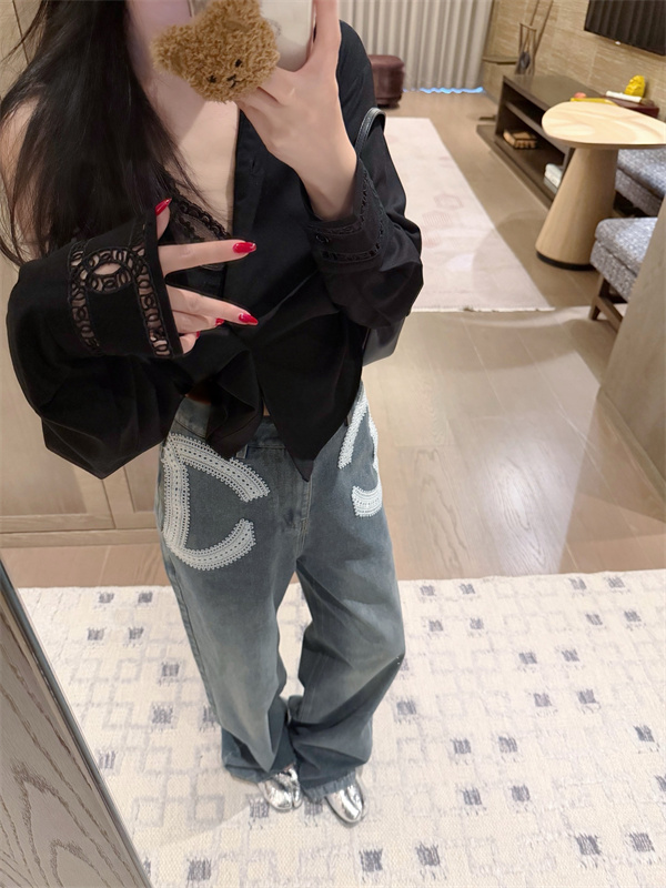 優雅な着映え 長袖シャツ レースカフス 胸ポケット CHANEL シャネル コピー 長袖ブラウス ゆったりフォルム