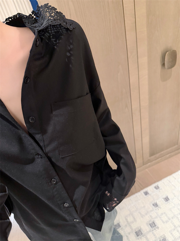 優雅な着映え 長袖シャツ レースカフス 胸ポケット CHANEL シャネル コピー 長袖ブラウス ゆったりフォルム