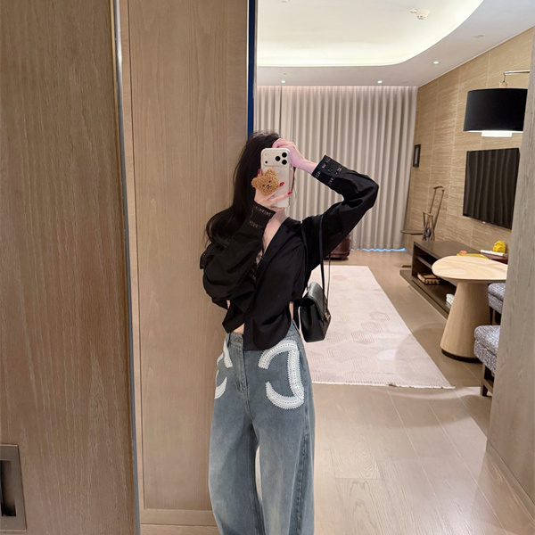 優雅な着映え 長袖シャツ レースカフス 胸ポケット CHANEL シャネル コピー 長袖ブラウス ゆったりフォルム