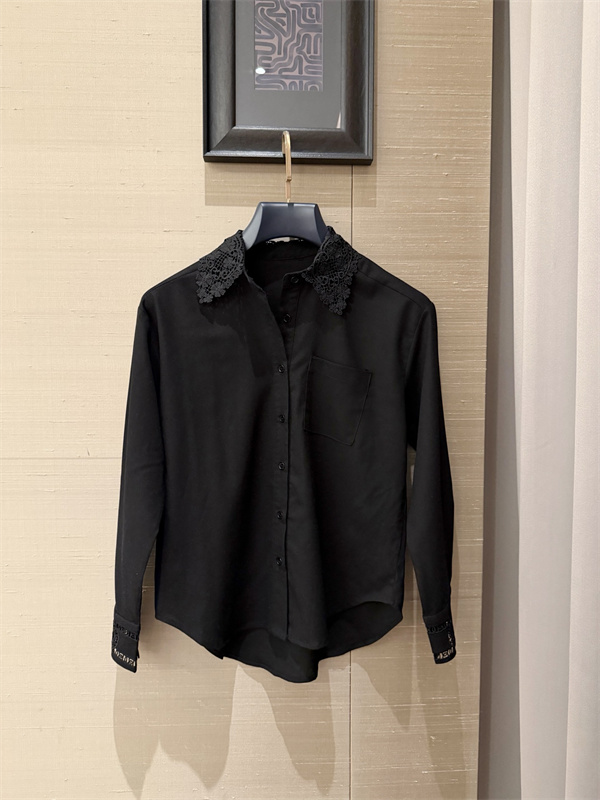 優雅な着映え 長袖シャツ レースカフス 胸ポケット CHANEL シャネル コピー 長袖ブラウス ゆったりフォルム