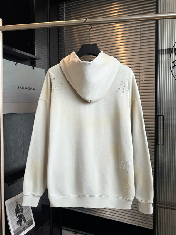 注目度上昇 ダメージパーカー ドロップショルダー BALENCIAGA バレンシアガ コピー プルオーバーパーカー カンガルーポケット