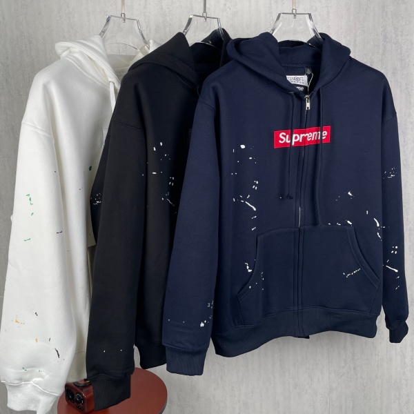 Supreme × MM6 Maison Margiela コピー 2026注目コラボ ペイントスプラッシュ BOXロゴ ジップアップパーカー オーバーサイズ