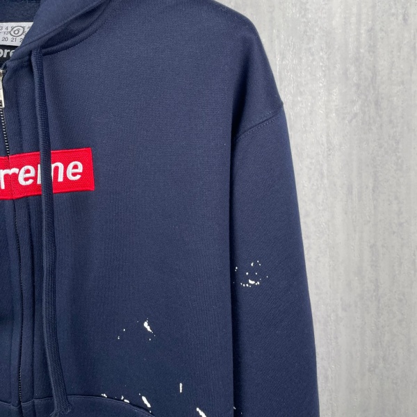 Supreme × MM6 Maison Margiela コピー 2026注目コラボ ペイントスプラッシュ BOXロゴ ジップアップパーカー オーバーサイズ