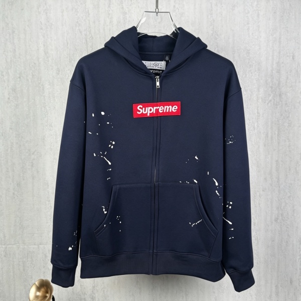 Supreme × MM6 Maison Margiela コピー 2026注目コラボ ペイントスプラッシュ BOXロゴ ジップアップパーカー オーバーサイズ