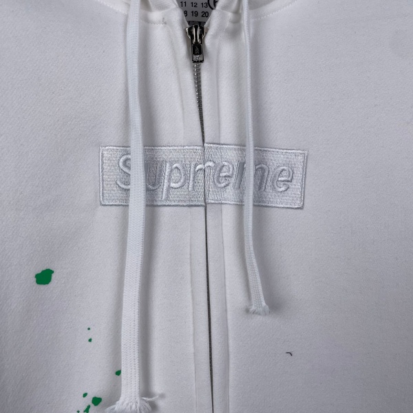 Supreme × MM6 Maison Margiela コピー 2026注目コラボ ペイントスプラッシュ BOXロゴ ジップアップパーカー オーバーサイズ