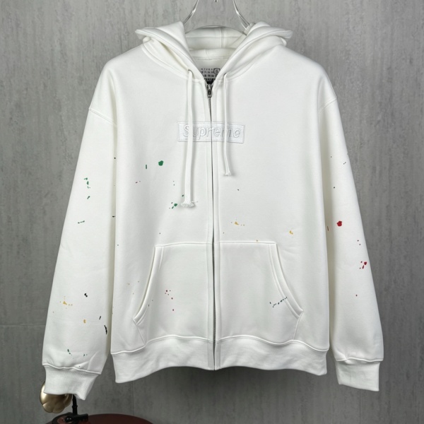 Supreme × MM6 Maison Margiela コピー 2026注目コラボ ペイントスプラッシュ BOXロゴ ジップアップパーカー オーバーサイズ