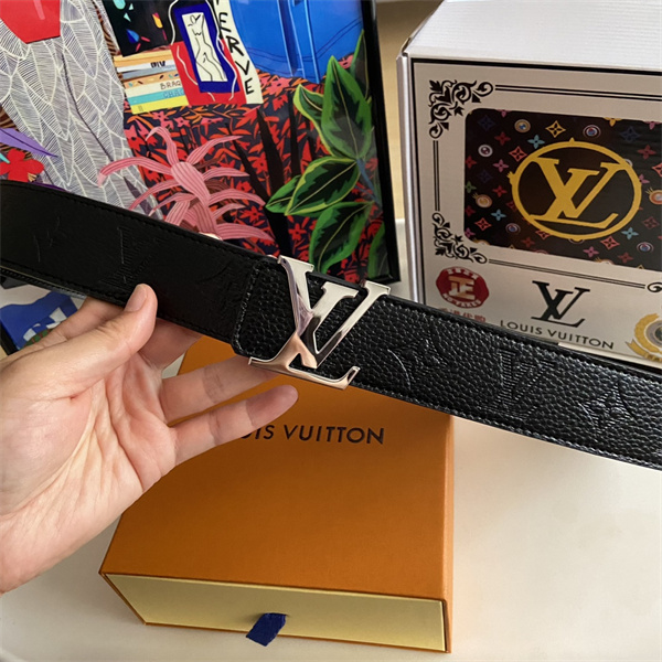 型押しレザー調 LOUIS VUITTON ルイヴィトン コピー ワイドベルト ビッグLVバックル モダンメンズ