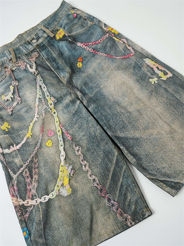 装飾デニムが主役 Acne Studios アクネ ストゥディオズ コピー ワイドハーフパンツ ハートモチーフ フェード加工
