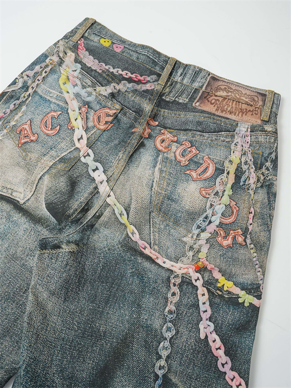 装飾デニムが主役 Acne Studios アクネ ストゥディオズ コピー ワイドハーフパンツ ハートモチーフ フェード加工