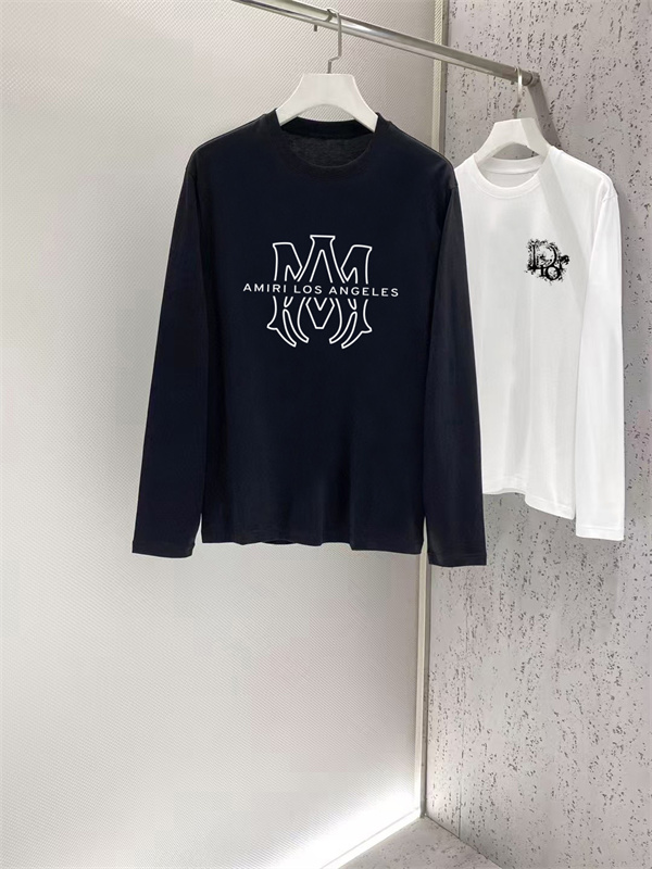 シンボルロゴ際立つ AMIRI アミリ コピー ロングスリーブTシャツ LAレタリング 線画グラフィック