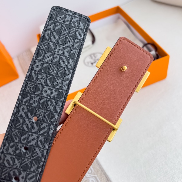 HERMÈS コピー 2026注目モデル H型掛けバックル メンズダブルフェイス本革ベルト 幾何型押しデザイン 重厚メタル金具